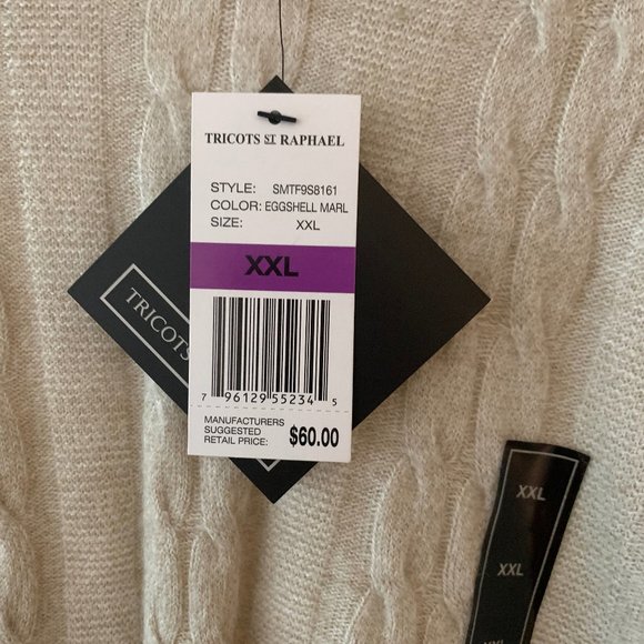 NEW Sweater V-Neck Tricots St. Raphael Cable Knit Oatmeal Tan Size XXL Tags - Picture 2 of 6